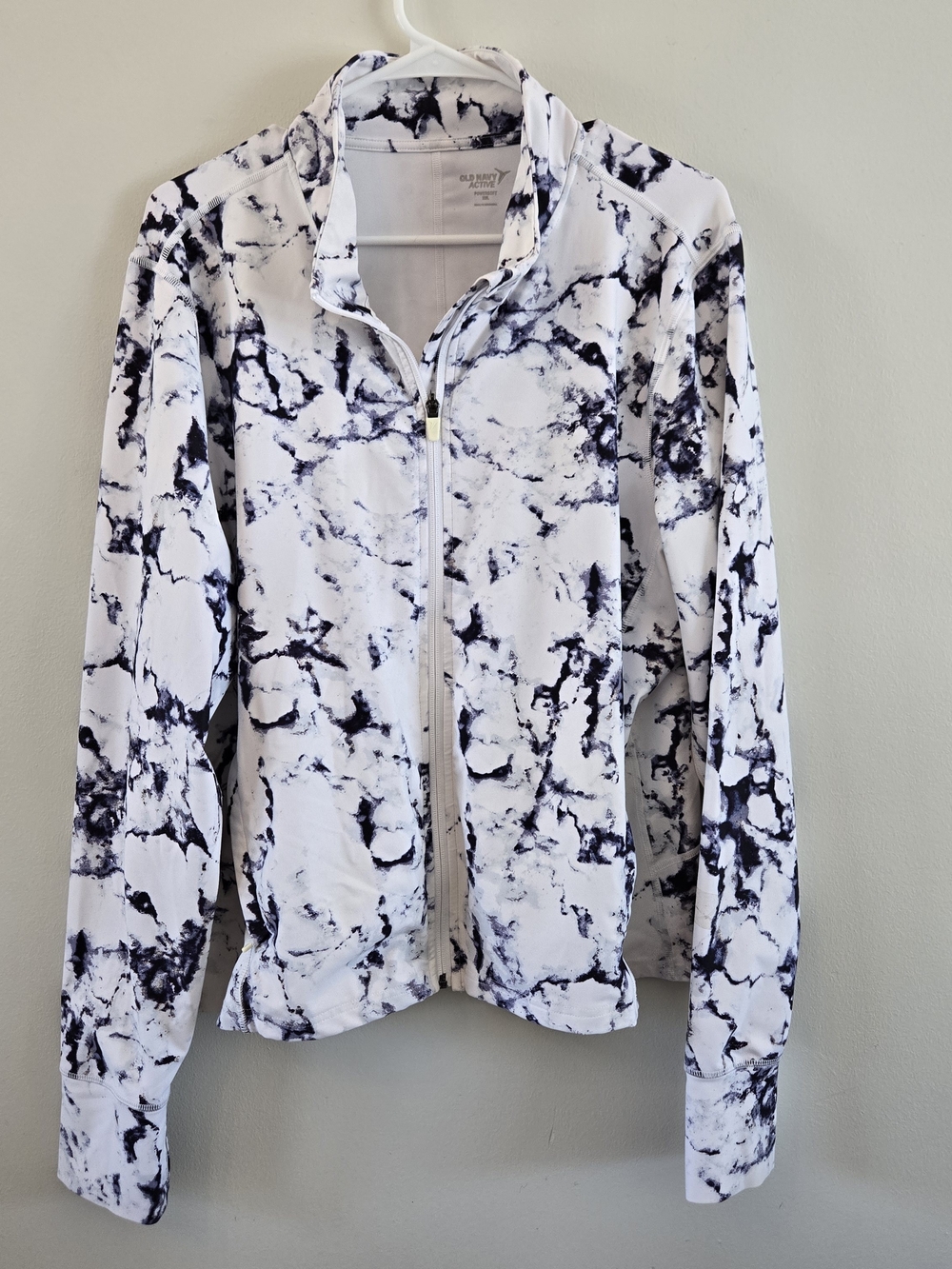 Old Navy Powersoft Full Zip White Marble-Print Jacket